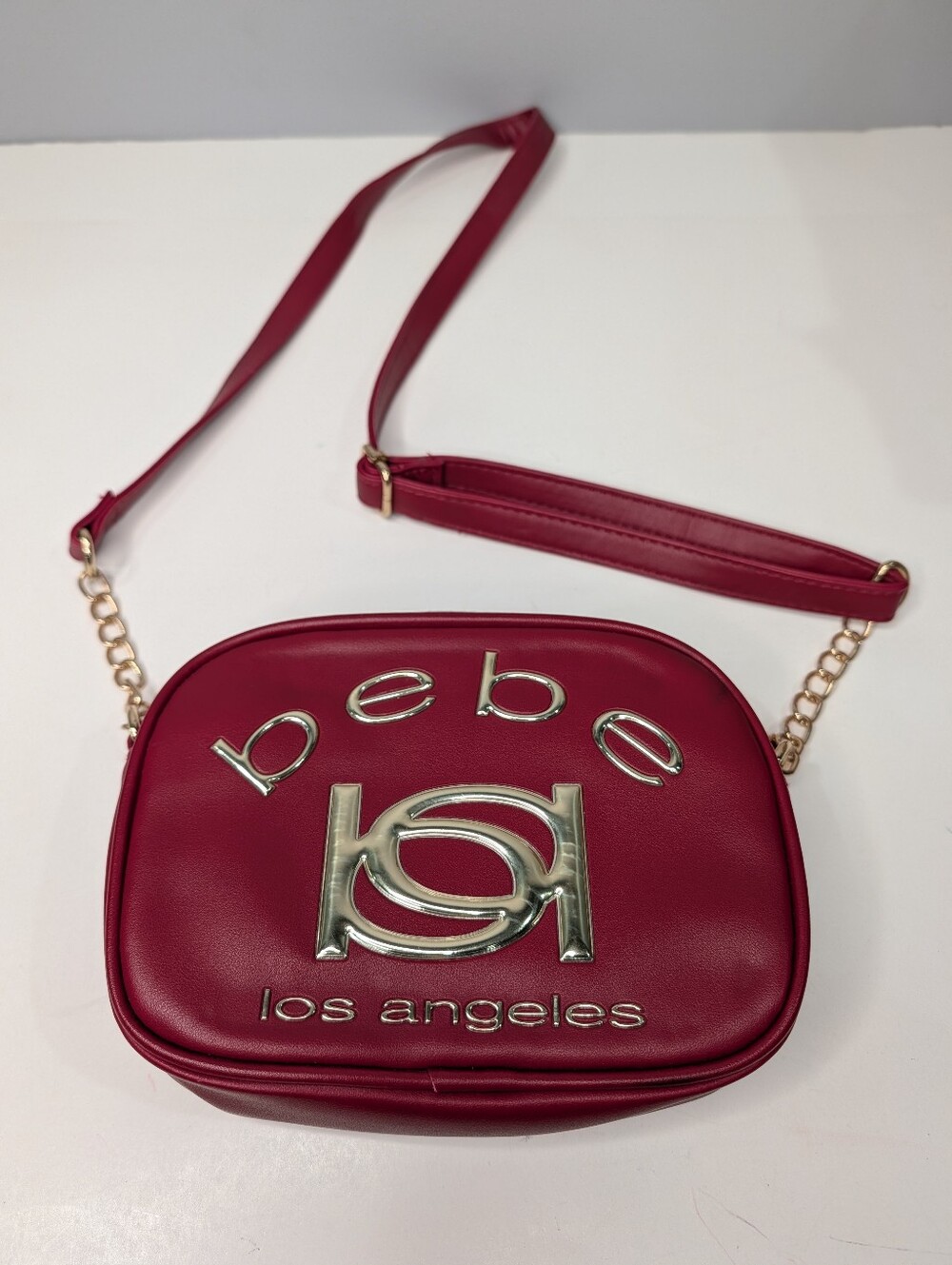 bebe Los Angeles Kayla Camera Burgundy Crossbody Small Bag Purse